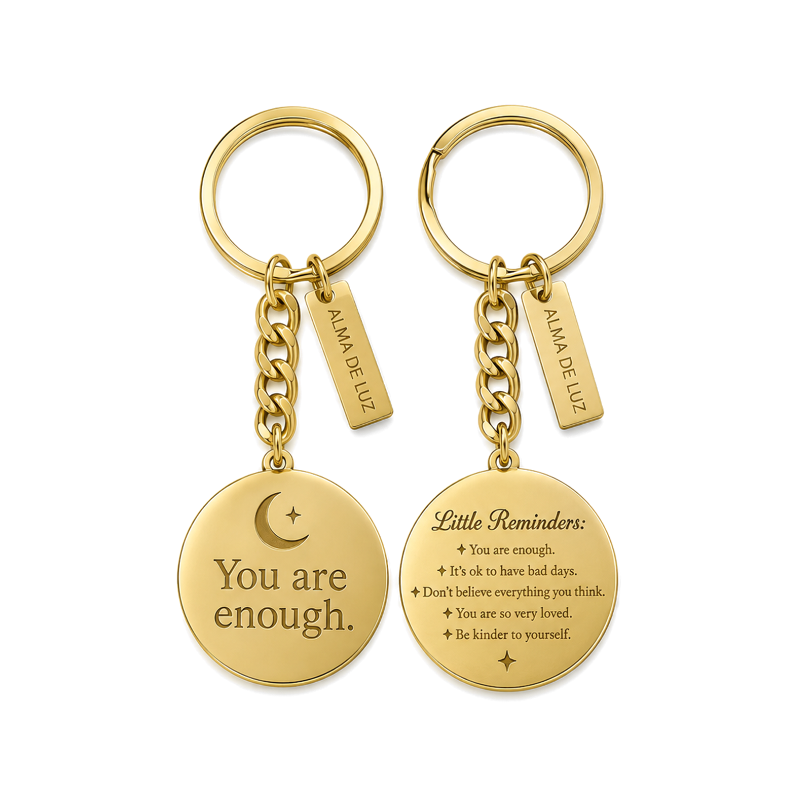 Gold Little Reminders keychain front and back